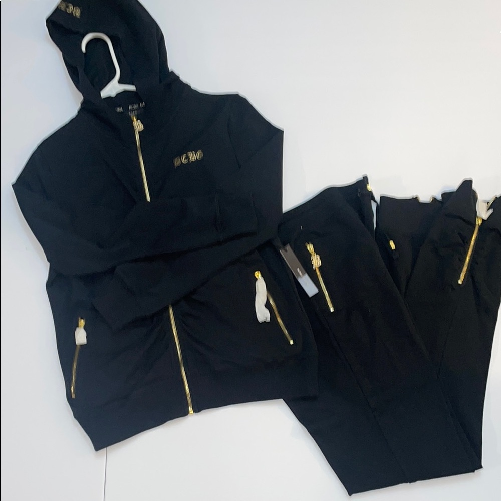 BCBGMaxAzria Black and Gold Hooded Jacket